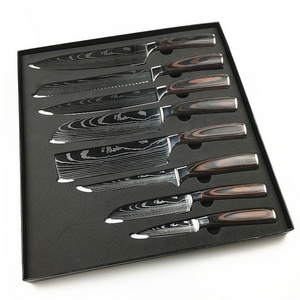 VINOX 8 PCS handmade forged damascus steel  layer pattern kitchen chef knife set