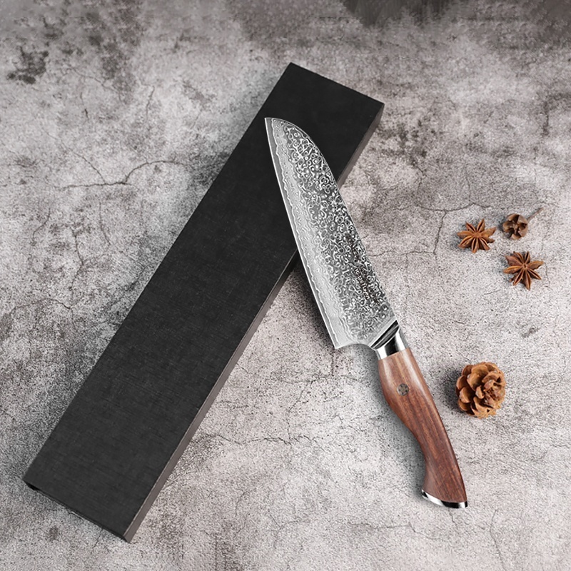 VINOX 7 inch pakistan damascus knife 67 layer santoku cooking knife with gift box