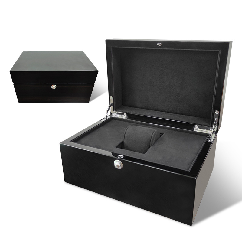 Personalized Luxury Wood Gift Watch Organizer Black Champagne PU Gloss Wooden Watch Box With Velvet Liner