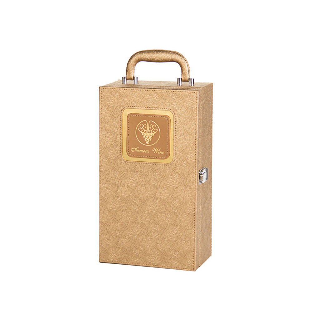 Wholesale Luxury Recyclable 2 Bottles Wooden Leather Wine Box Case Luxury Wine Gift Box