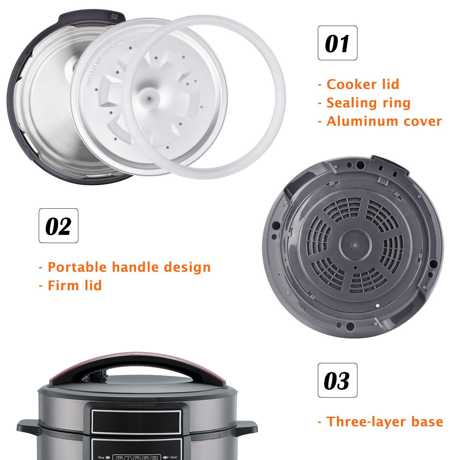 900W 5Quart Programmable Multi-use Electric Pressure Cooker Stainless Steel Pot Instant Crock Pot