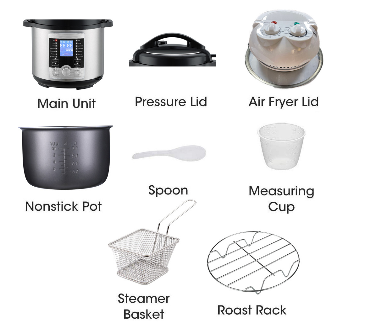 2 in 1 Electrical Pressure Cooker With Air Fryer Lid For Kitchen 6 Litre