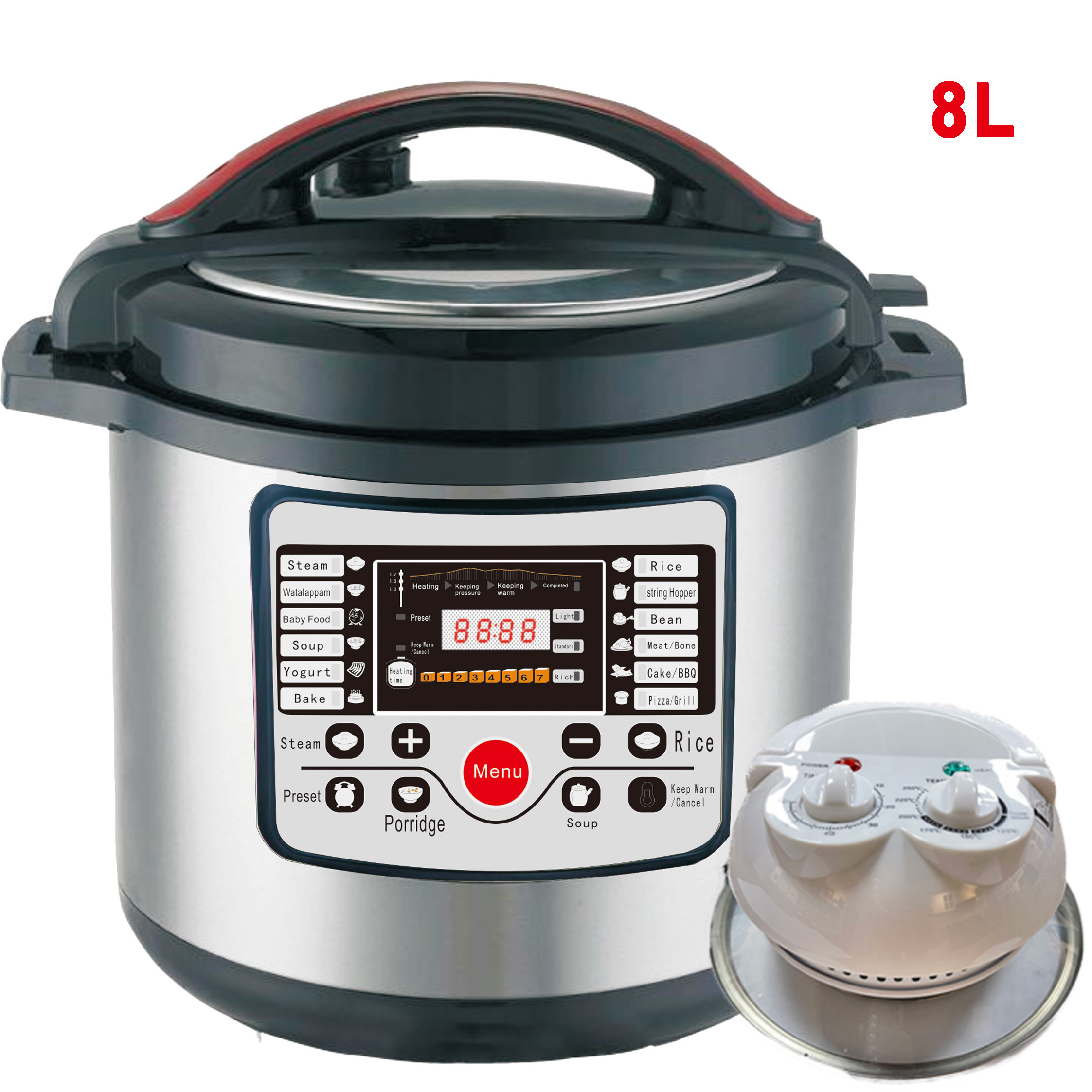 2 in 1 Electric Pressure Cooker With Air Fryer Lid For Kitchen 8 Litre