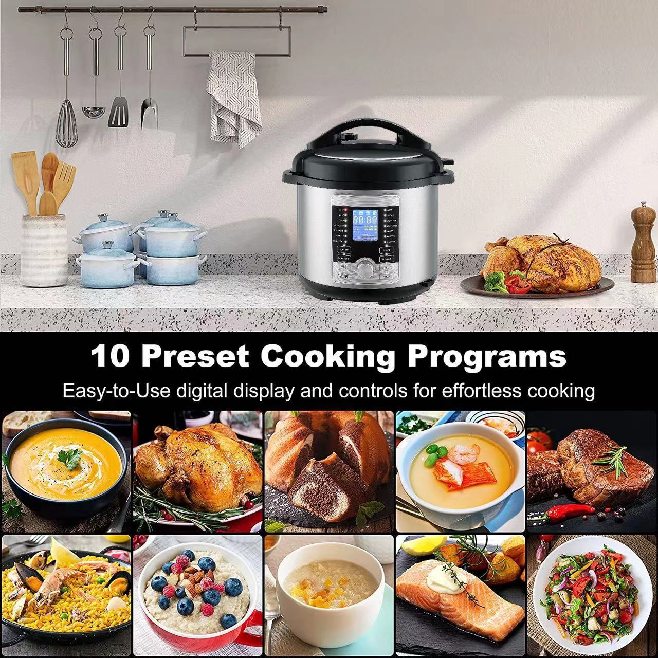 8Qt 7-in-1 Electric Pressure Cooker With Instant Stainless Steel Pot 18-Program Multi Cooker