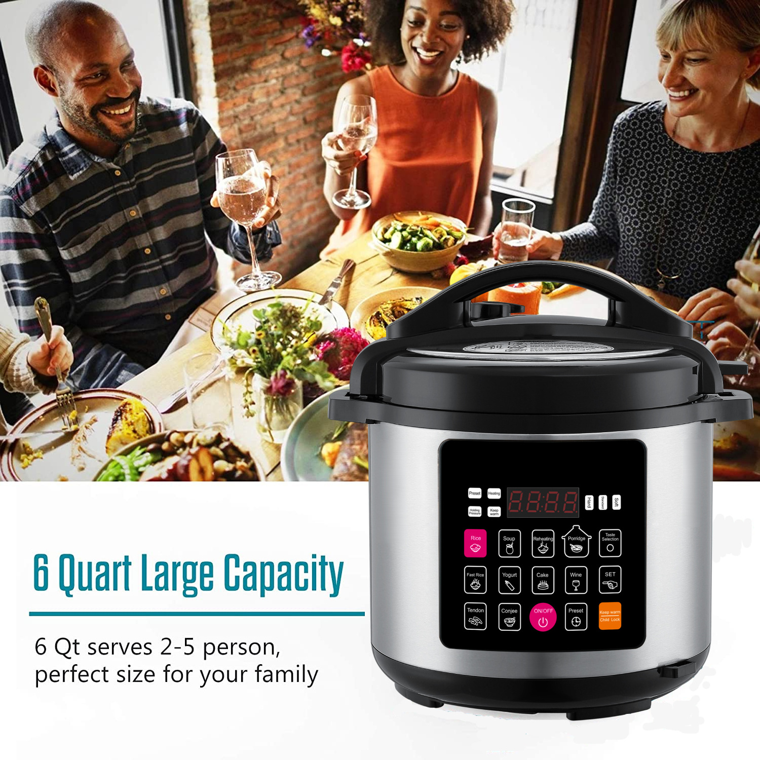 Large Touch Panel Pressure cooker 7-in-1Stianless Steel pot Electric Multi Rice Cooker