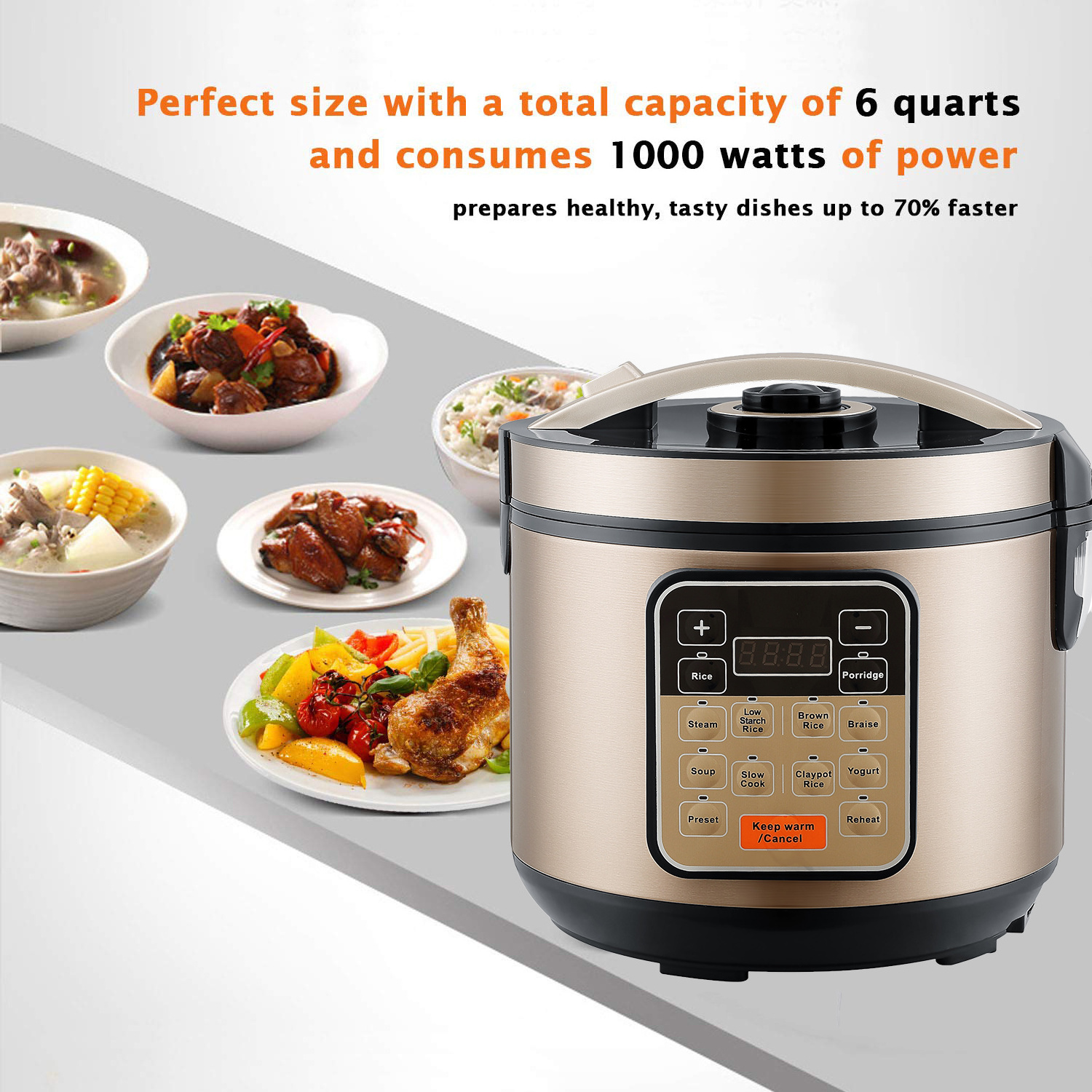 Low Sugar Multi Programmable Electric Rice Cooker Aluminum Inner Pot