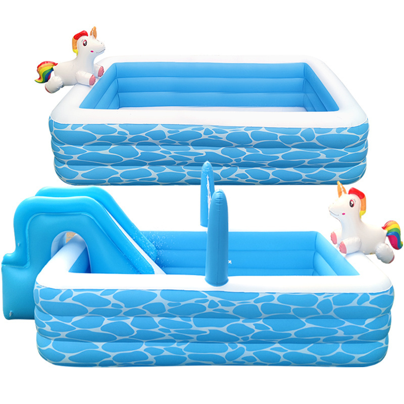 Inflatable Swimming Play Float  Pool  Outdoor Kids Water Toys Pools With Volleyball Net Water Slide Unicorn