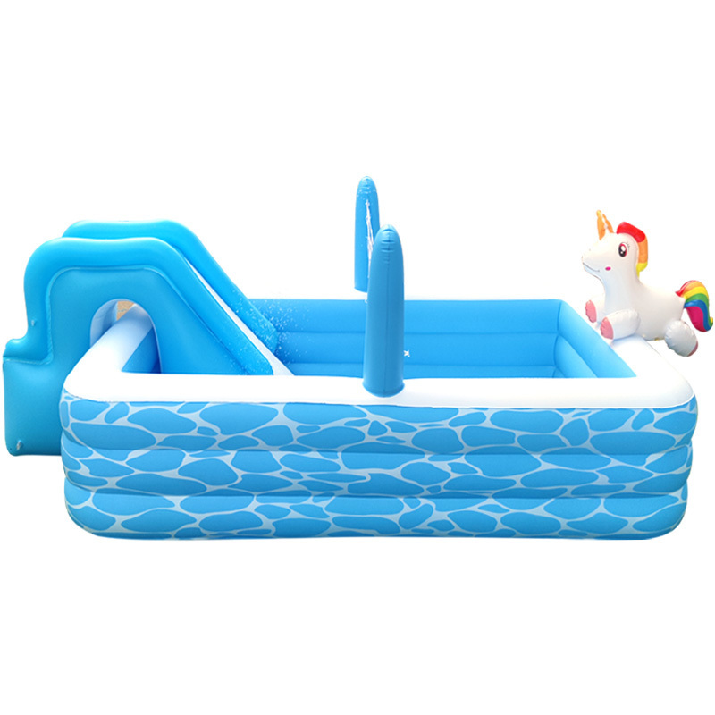 Inflatable Swimming Play Float  Pool  Outdoor Kids Water Toys Pools With Volleyball Net Water Slide Unicorn