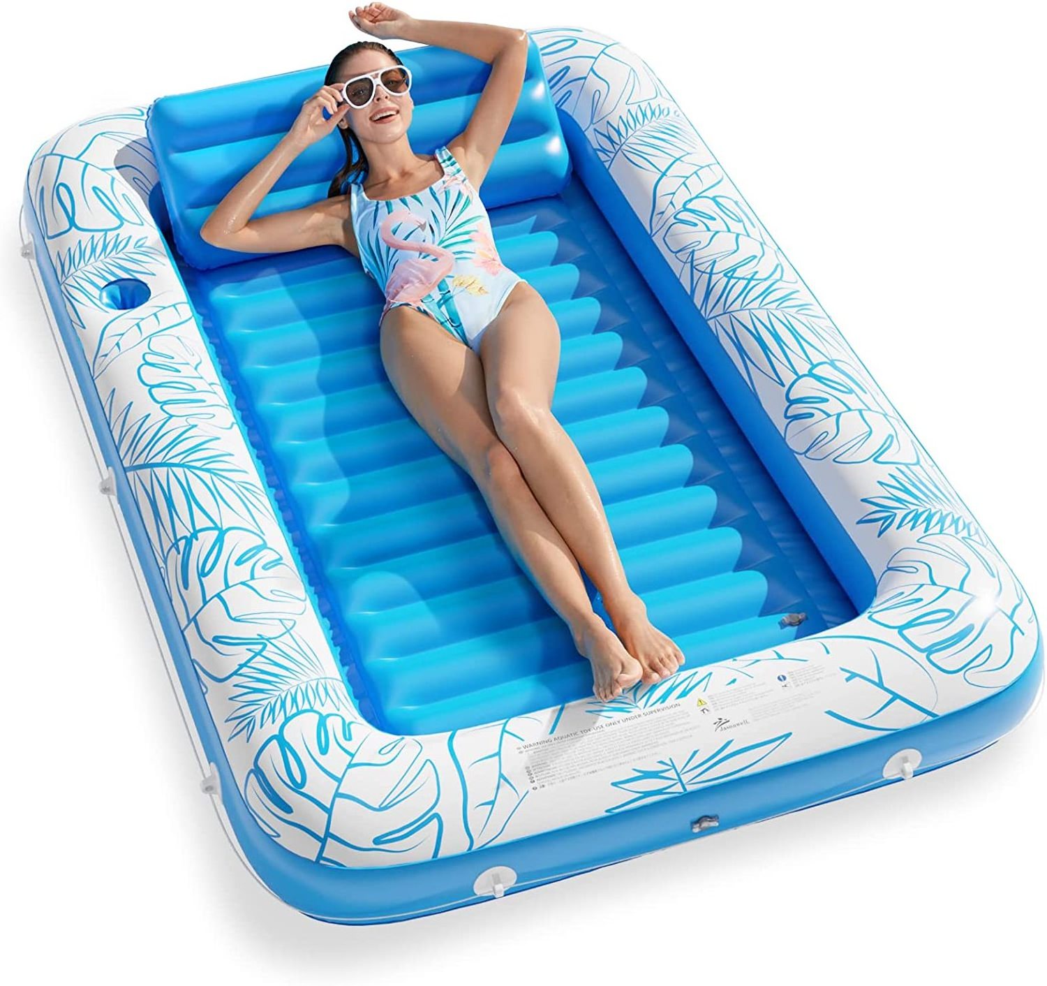 4 in 1 Sun Tan Tub Sunbathing Pool Lounge Raft Floatie Toys Water Tanning Bed Mat Pad for Adult