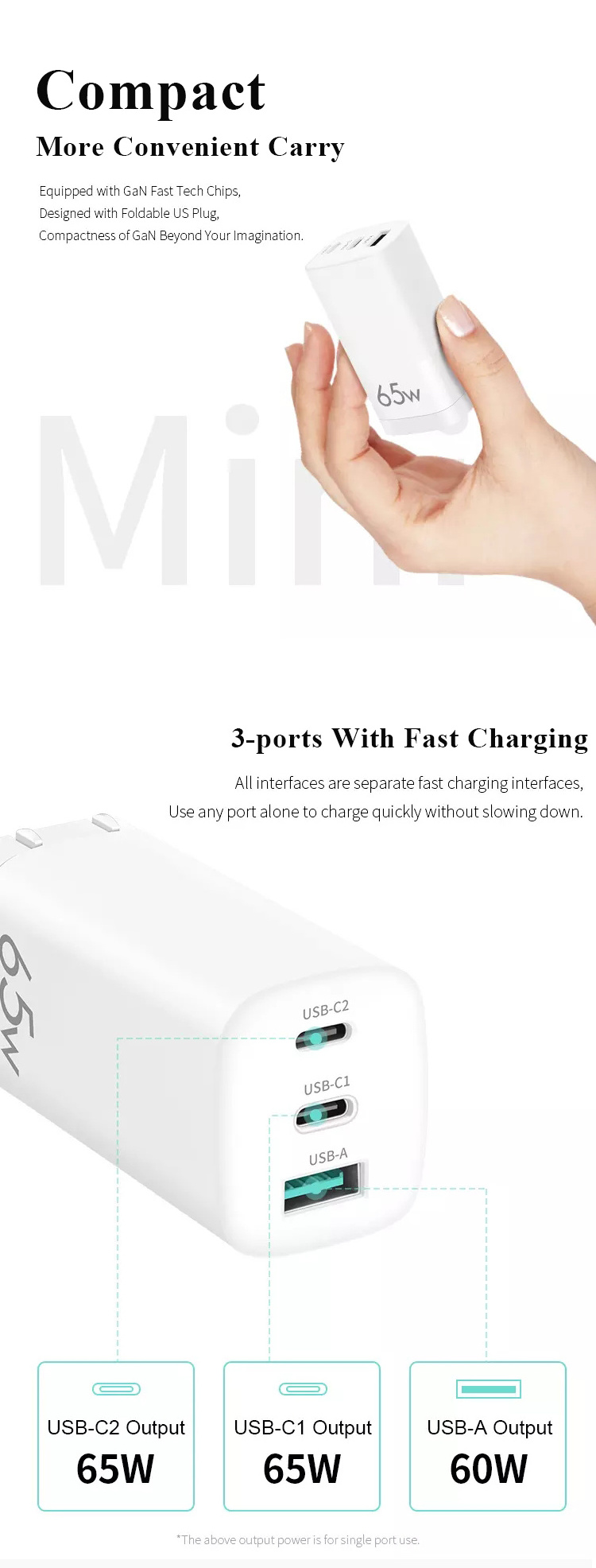 High Quality Of 3 Ports 65W GaN Fast Charger Hot Sell Wireless Charging Station For iPhone And Laptop  and Mac book