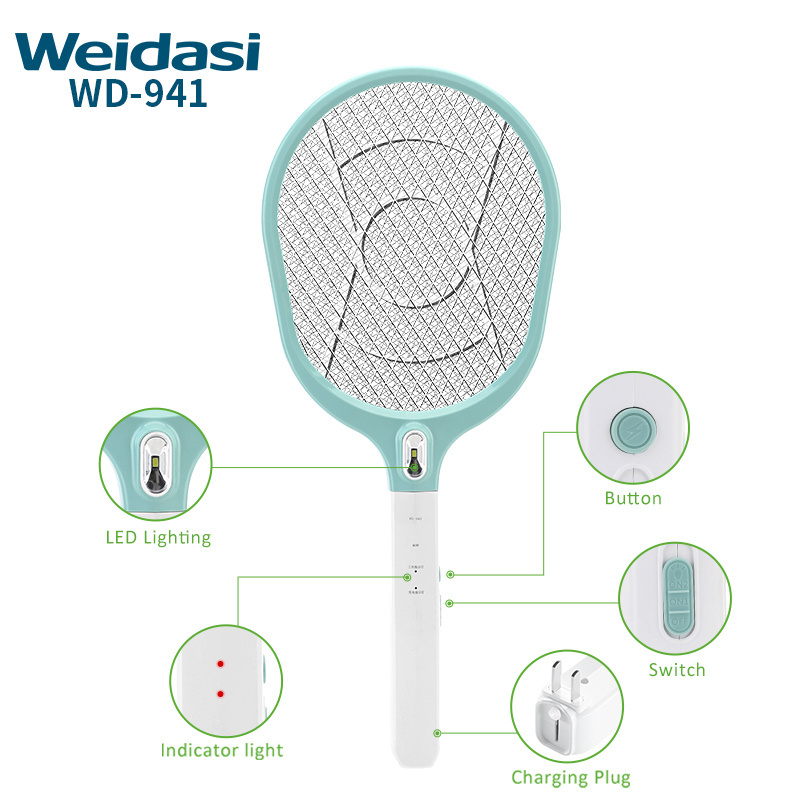 Professional factory rechargeable mosquito racket electric shock fly swatter portable mosquito bat with light