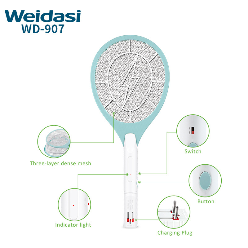 Weidasi rechargeable swatter bat electric fly killing bug zapper insect mosquito shock racket with charging plug