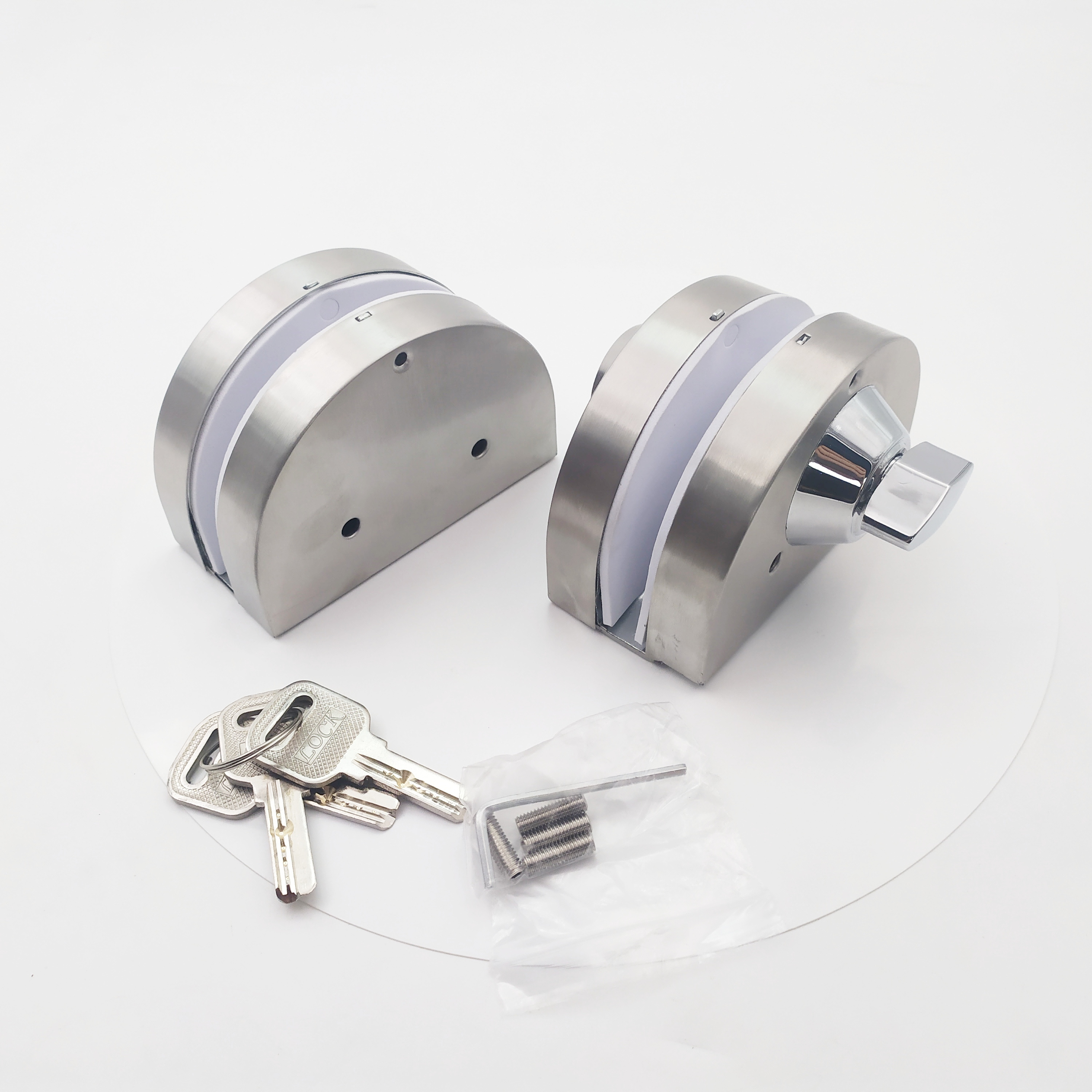 double side open commercial sliding glass round door lock