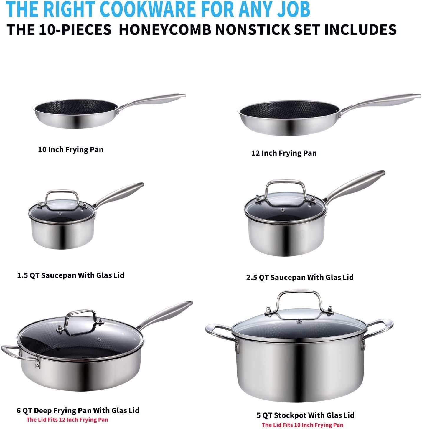 Stainless Steel Non Stick Cooking Big Pots Cookware Set Pots And Pans Set With 10 Pieces Cookware Sets