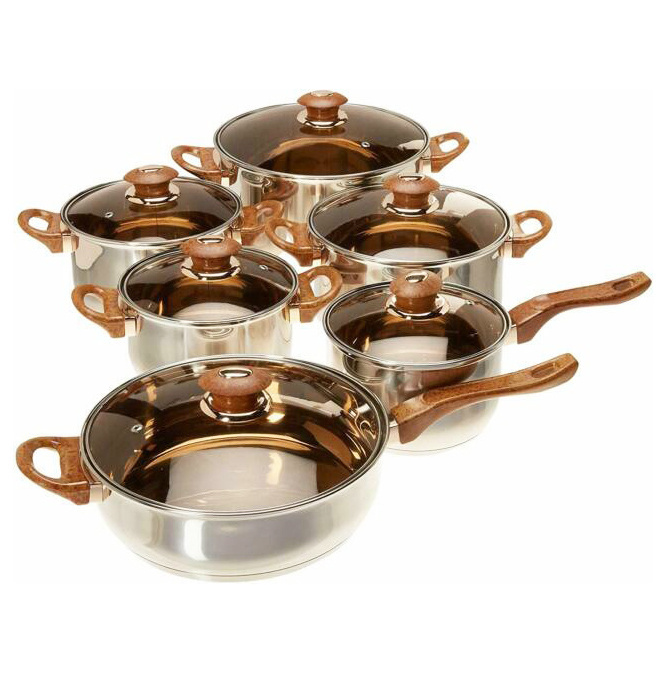 Stainless Steel 12 Pcs Cookingware Sets Casserole Kitchenware Ollas Bakelite Handle Cookware Sets Cooking Pot Set