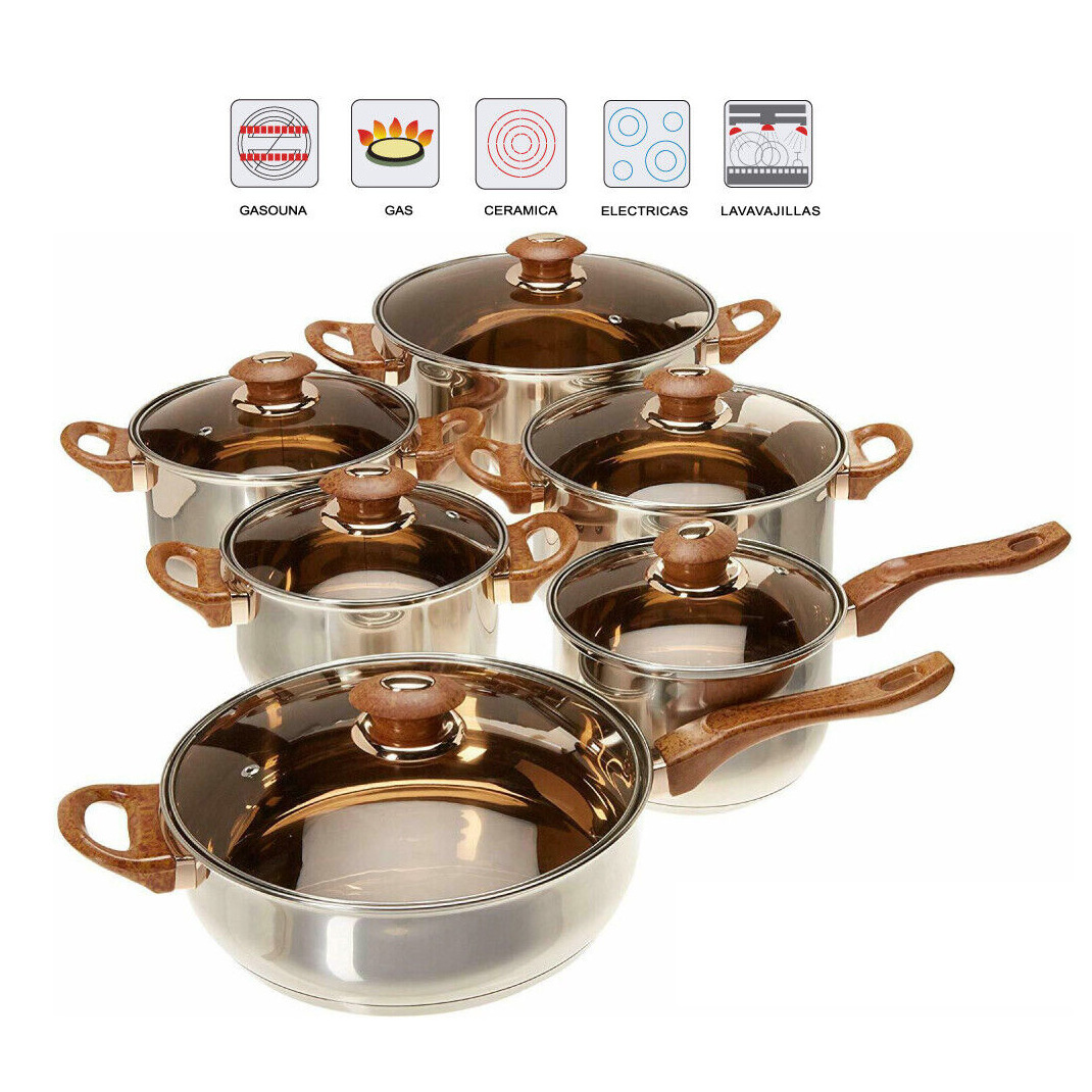 Stainless Steel 12 Pcs Cookingware Sets Casserole Kitchenware Ollas Bakelite Handle Cookware Sets Cooking Pot Set