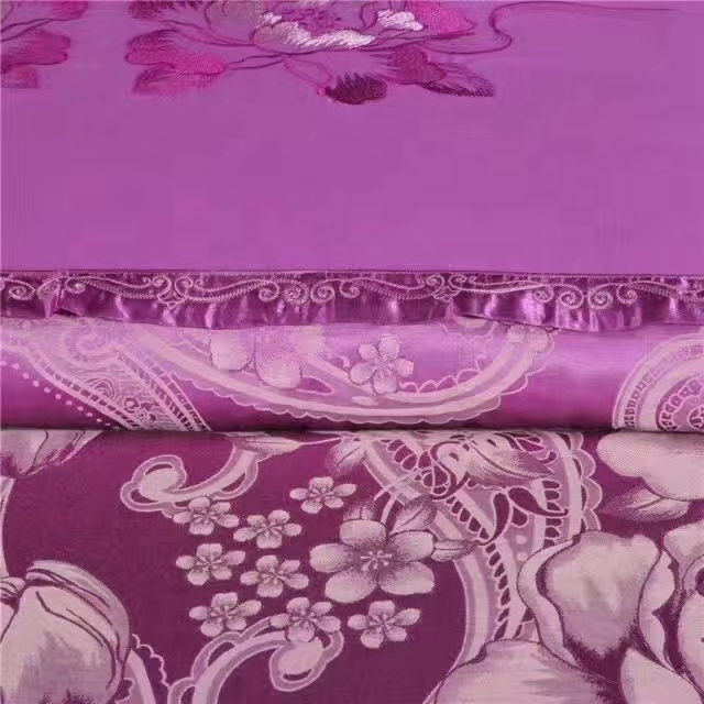 Purple  Cotton Comfortable Brocade Satin Jacquard Embroidered Comforter Bed Cover Bed Sheet 4pcs Bedding Set