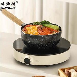 Wholesales Japanese Style Double Bottom Snow Pan Aluminum Non-stick Miletechs Saucepan Pan With Wooden Handle Cookware Supplier