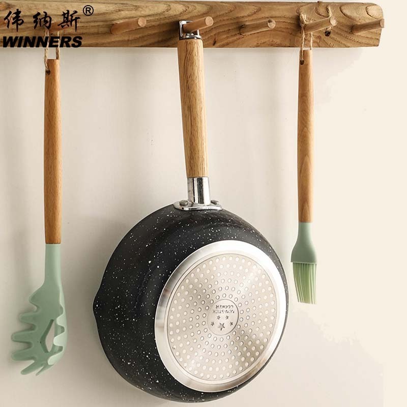 Wholesales Japanese Style Double Bottom Snow Pan Aluminum Non-stick Miletechs Saucepan Pan With Wooden Handle Cookware Supplier