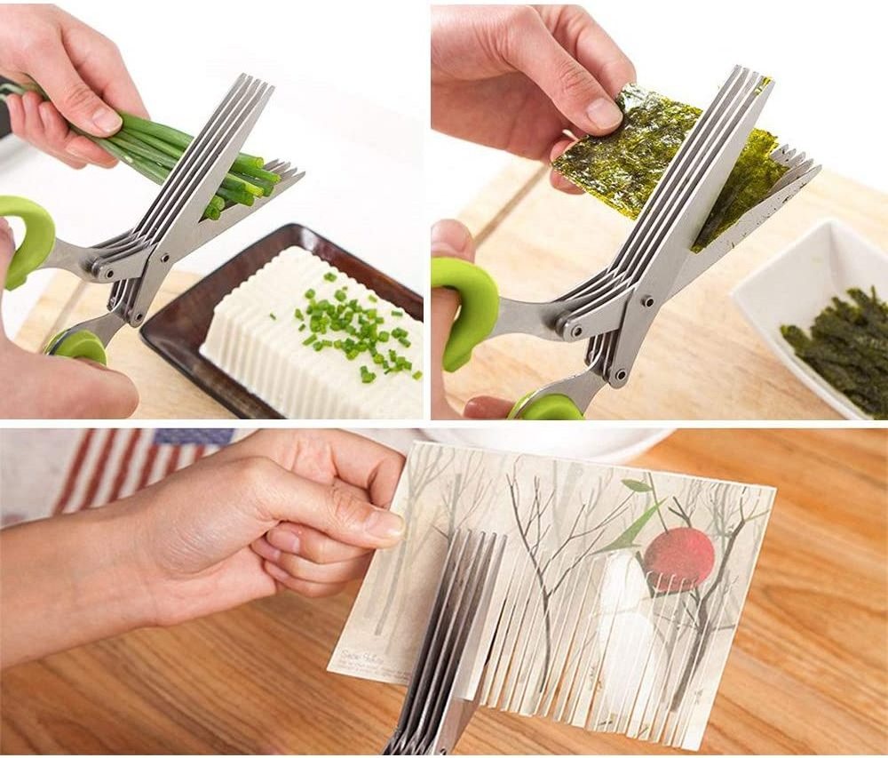 Herb Scissors Set with 5 Multi Stainless Steel Blades Safe Cover and Cleaning Comb Multipurpose Kitchen Chopping Shear Mincer