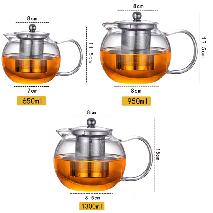 45oz Microwavable and Stovetop Safe Large Glass Teapot Kettle with  Removable Tea Strainer