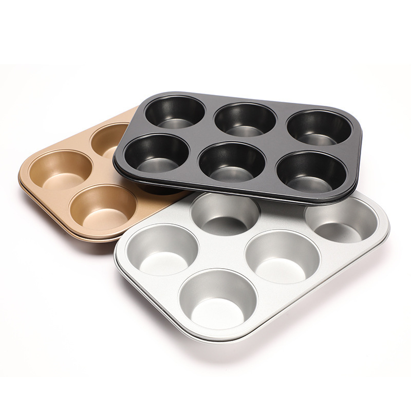 6 Cups Muffin Pan Non-Stick Cupcake Baking Pan Heavy Duty Carbon Steel Pan Muffin Mould for Cake