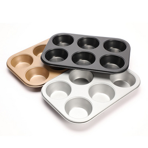 6 Cups Muffin Pan Non-Stick Cupcake Baking Pan Heavy Duty Carbon Steel Pan Muffin Mould for Cake