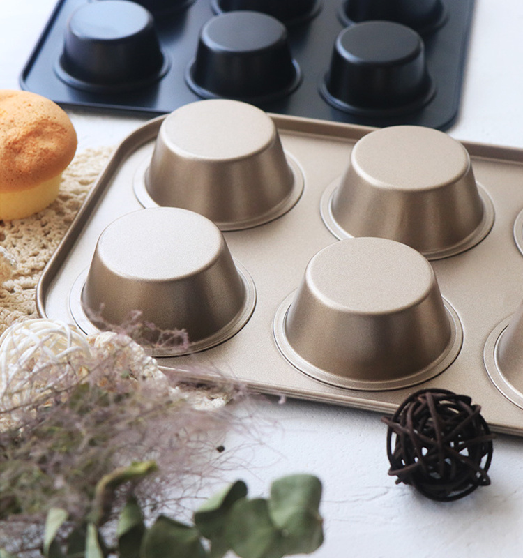 6 Cups Muffin Pan Non-Stick Cupcake Baking Pan Heavy Duty Carbon Steel Pan Muffin Mould for Cake