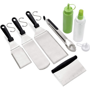 Griddle Accessories Kit Metal Utensil Great for BBQ Grill Tongs Flat Spatula Pancake Flipper Hamburger Turner Squeeze Bottle Set