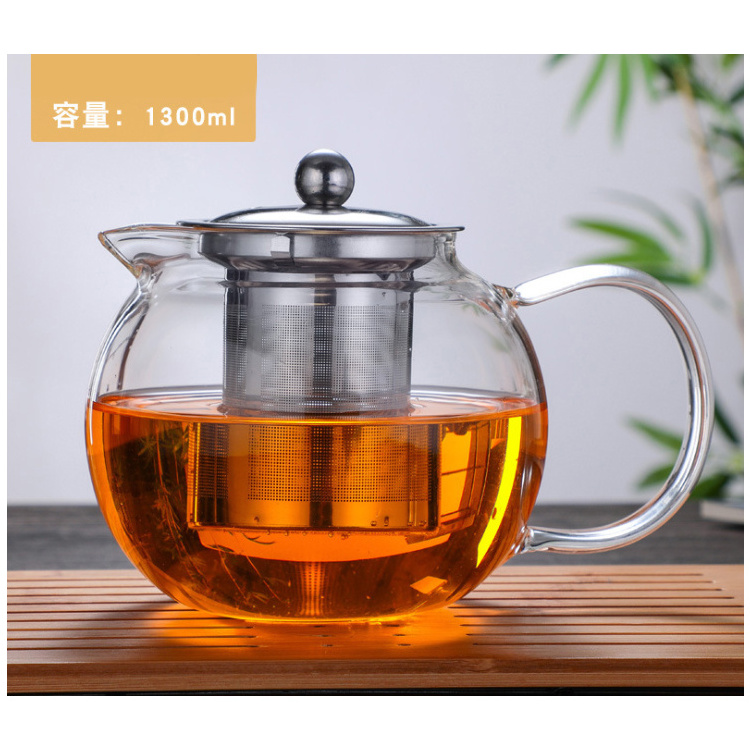 45oz Microwavable and Stovetop Safe Large Glass Teapot Kettle with  Removable Tea Strainer