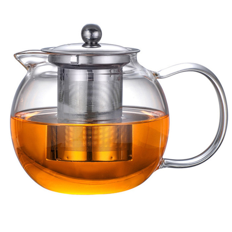 45oz Microwavable and Stovetop Safe Large Glass Teapot Kettle with  Removable Tea Strainer