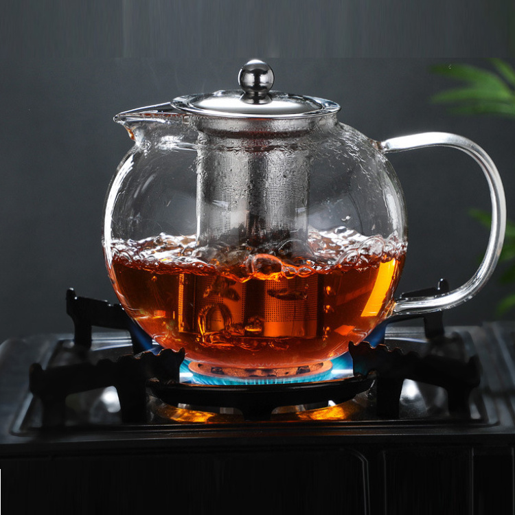 45oz Microwavable and Stovetop Safe Large Glass Teapot Kettle with  Removable Tea Strainer