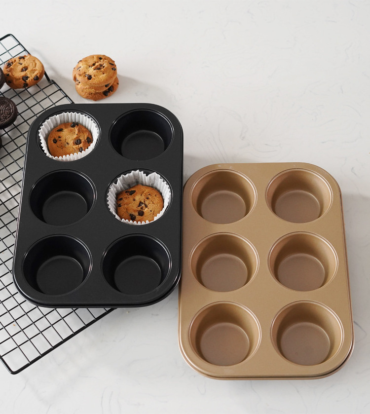 6 Cups Muffin Pan Non-Stick Cupcake Baking Pan Heavy Duty Carbon Steel Pan Muffin Mould for Cake