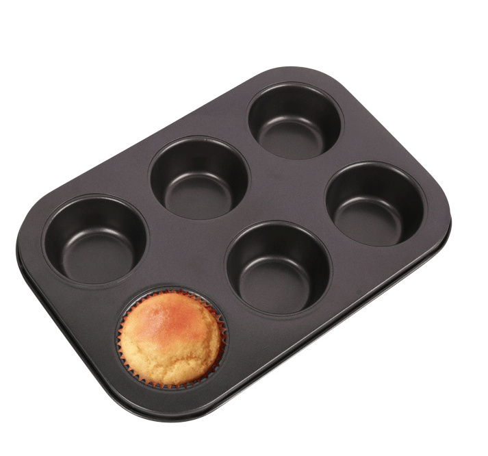 6 Cups Muffin Pan Non-Stick Cupcake Baking Pan Heavy Duty Carbon Steel Pan Muffin Mould for Cake