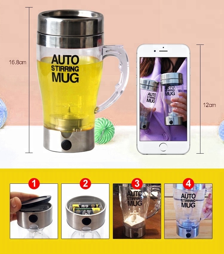 Electric Automatic Mixing Cup Self Stirring Mug Transparent Kitchen Modern Coffee Mugs Sustainable HANDGRIP Making Coffee 400ml