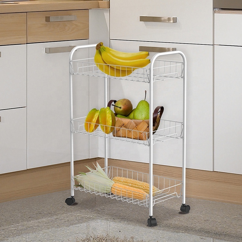 Storage of Various Items 3 Layer Kitchen Storage Trolley Rolling Laundry Cart Storage Bins with Wheels and Handle