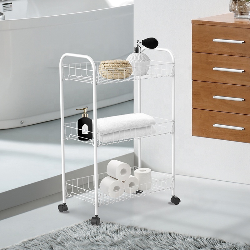 Storage of Various Items 3 Layer Kitchen Storage Trolley Rolling Laundry Cart Storage Bins with Wheels and Handle