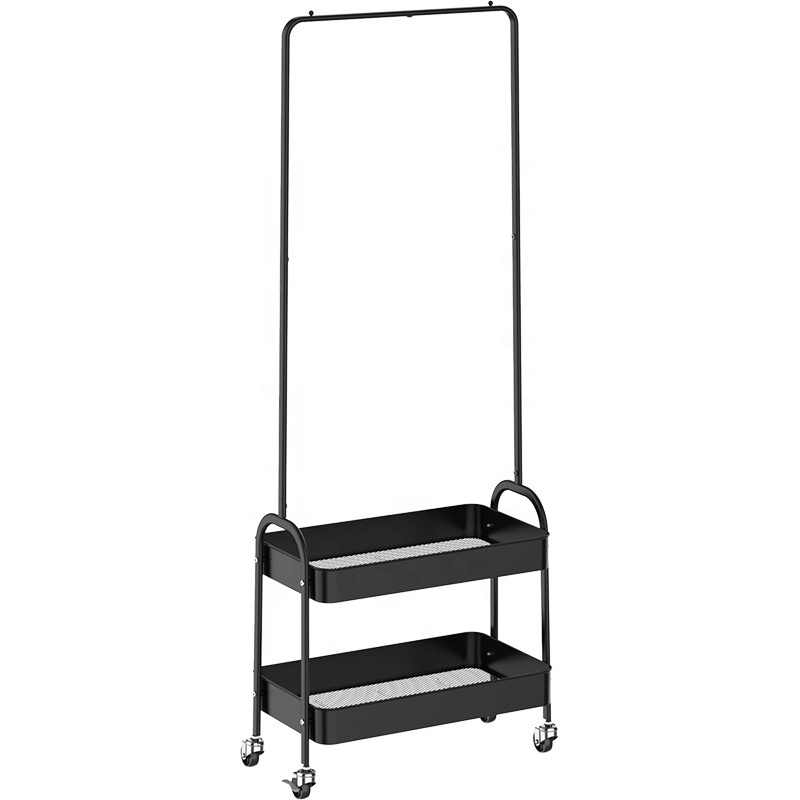 Entryway Mobile Metal Hall Tree Clothes Coat Hanging Shelf Shoe Coat Rack Stand with Wheels