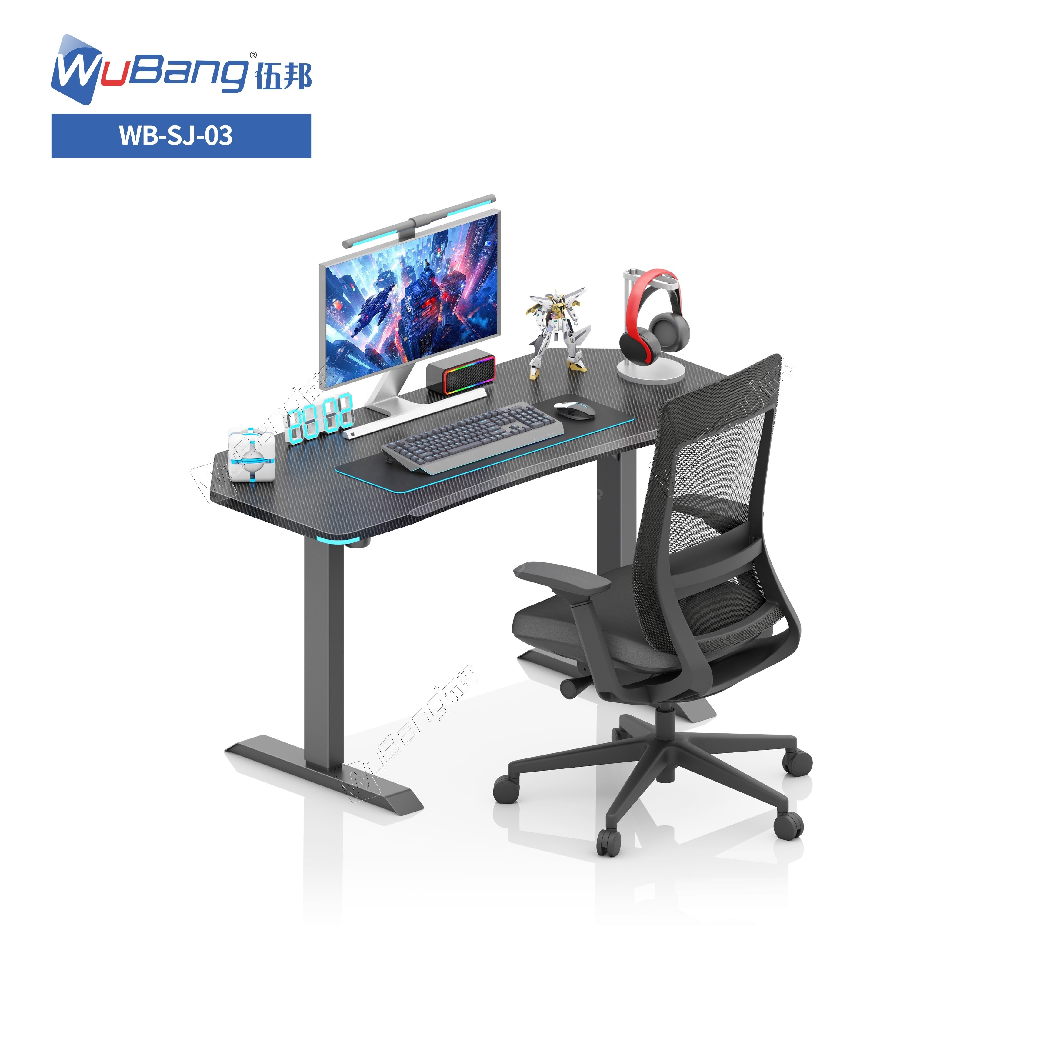 Wholesale Electric Standing Computer Table Adjustable Height Gaming Desk Remote Control RGB Led Lights