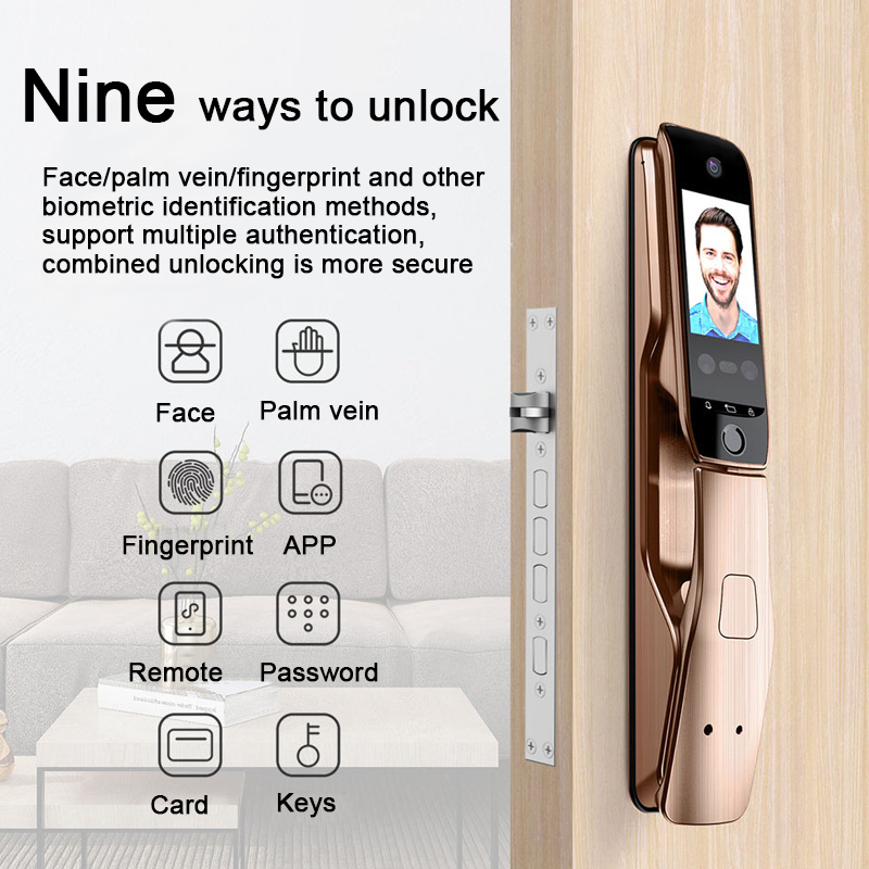 Tuya Smart Door Lock 3D Face Recognition Palm Print Unlock Zinc Alloy Digital Electronic Smart Door Lock With Video Call