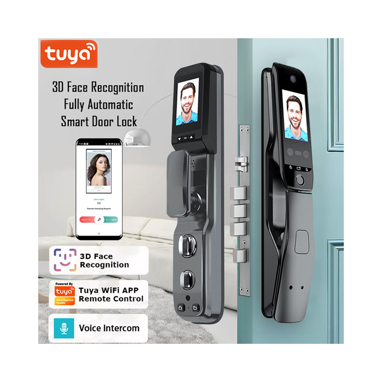 High Security Anti Theft Fully Automatic Smart Homekit Security Door Lock Wifi With 3D Face Recognition