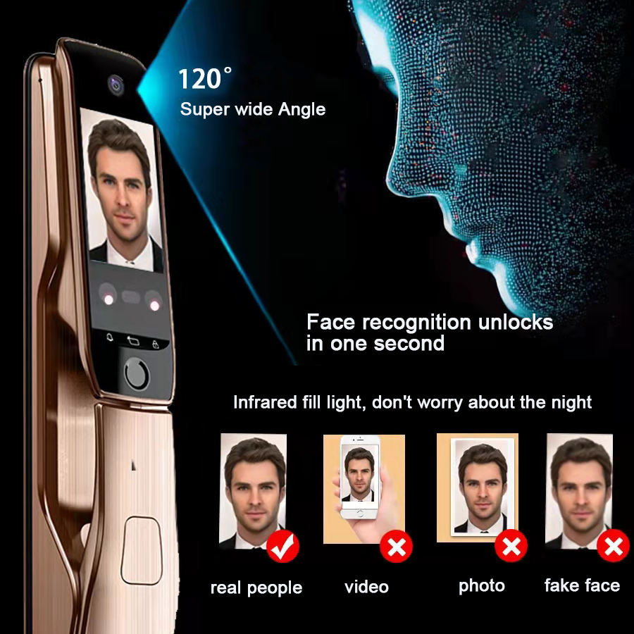 Tuya Smart Door Lock 3D Face Recognition Palm Print Unlock Zinc Alloy Digital Electronic Smart Door Lock With Video Call