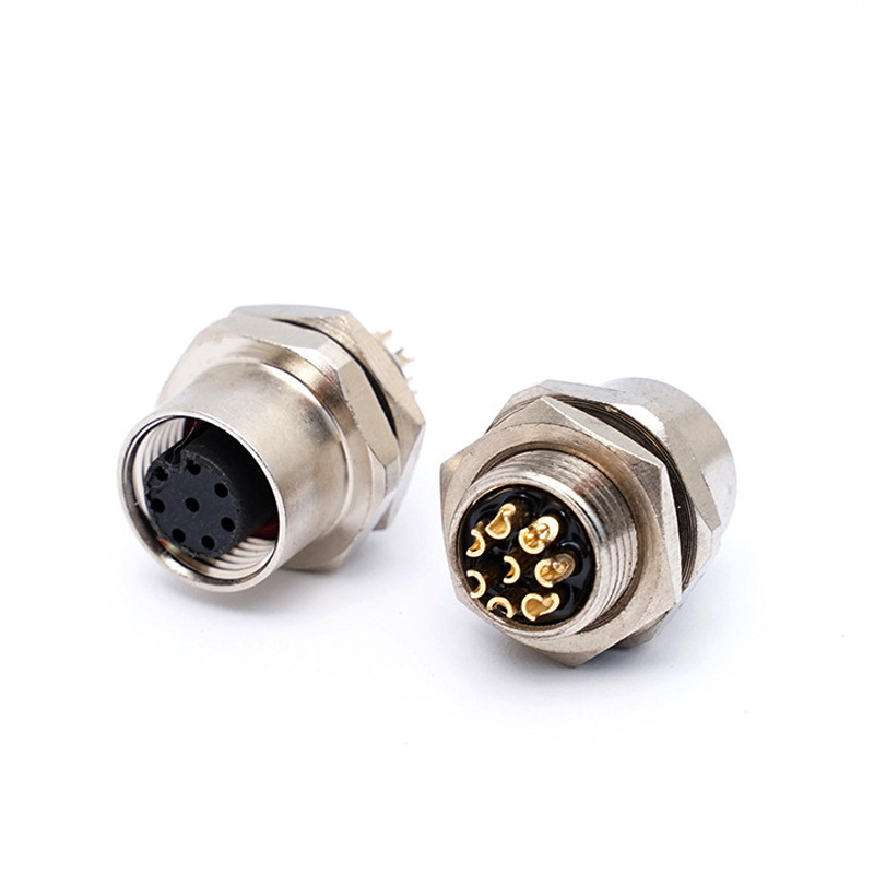 M12 flange seat sensor lighting street light 4/5/8-core waterproof connector aviation male female interface adapter