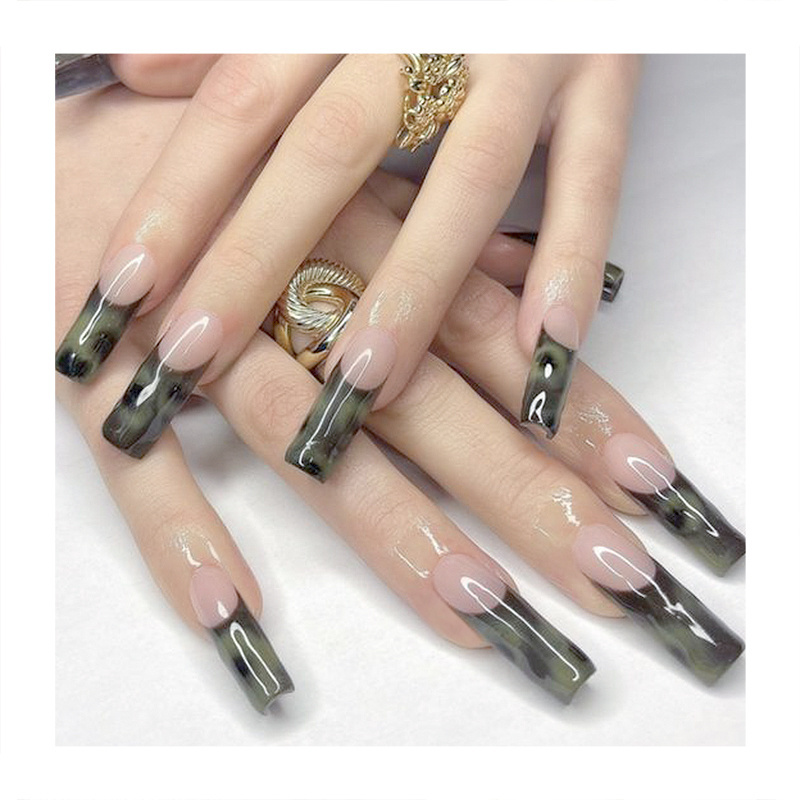 Newest Design Luxury Long Almond Matte Tabs Tips Draw Some Gold Lone Handmade End Jewel Fingernails Supply Custom Press On Nails