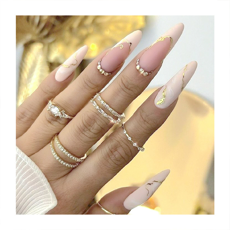 New Arrival Press On Long Square Nails Light Grey Color Nail Tips Draw White Line Handmade Jewel Fingernails Art Fake Nails