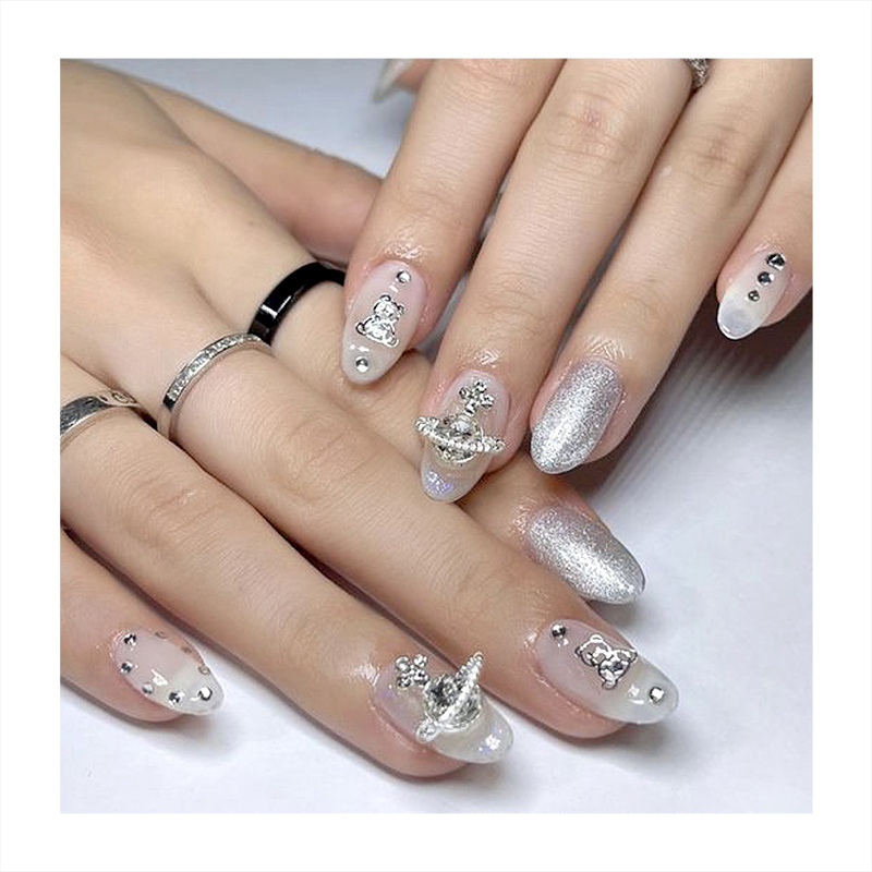 Premium Quality French Tips Transparent Clear Rhinestone Printing Making Machine Reusable Press On Nails False Glue On Nails