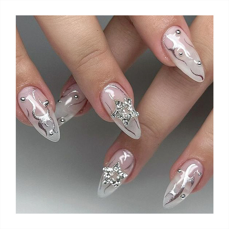 Premium Quality French Tips Transparent Clear Rhinestone Printing Making Machine Reusable Press On Nails False Glue On Nails