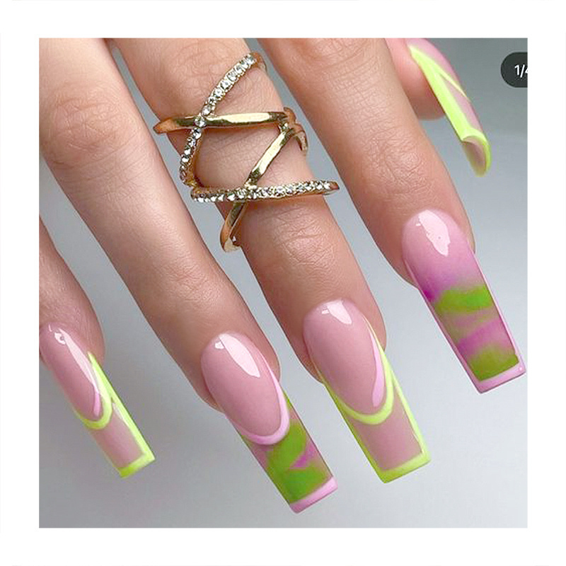 Fashion Stiletto Long Almond False Nails Colorful Nail Tips Rainbow Gradient Color Wholesale Glue Acrylic Press On Nails