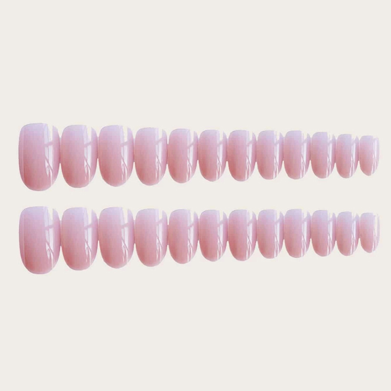 Reusable 24 pcs full sizes short oval shape pink false nails with glue clear kiss impress press on nails art tips