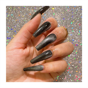 Extra Long Length Coffin Private label Custom Made Full Over False Nails Grey Silver Fake Nails Wholesale Price Press On Nails